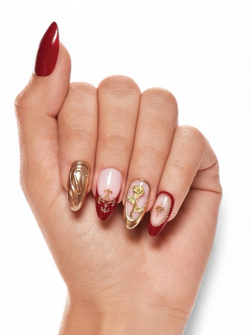 Luxury Red & Gold Nail Art Set - Women Makeup